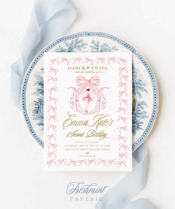 Ballerina Birthday Invitation: Pink Bow, Dance & Twirl