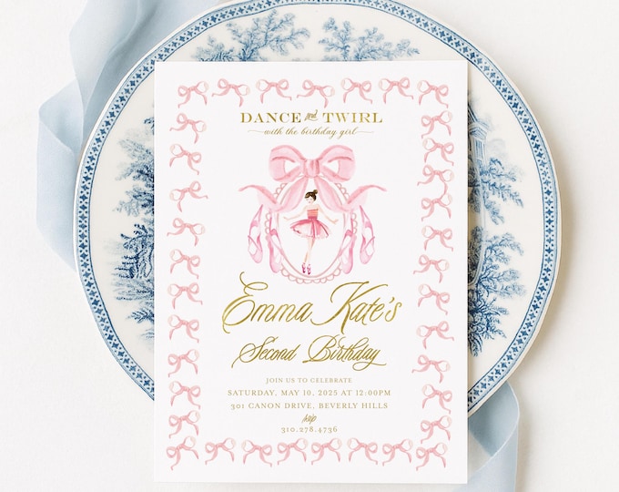 Ballerina Birthday Invitation: Pink Bow, Dance & Twirl