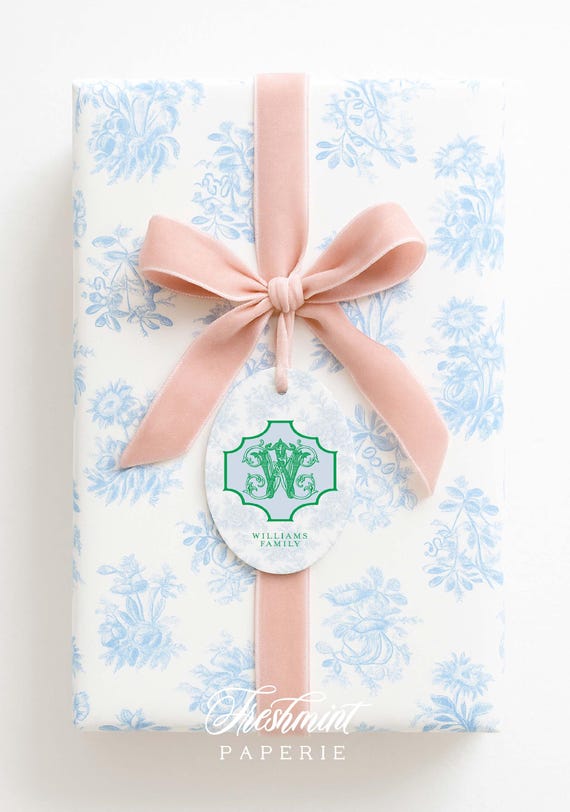 Personalized Toile Monogram Gift Tags: Set of 24