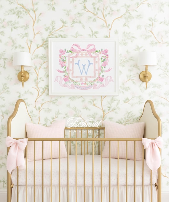 Watercolor monogram Floral nursery Wall Art, Nursery name print, Monogram Nursery, Custom nursery wall art, Whimsical floral nursery art