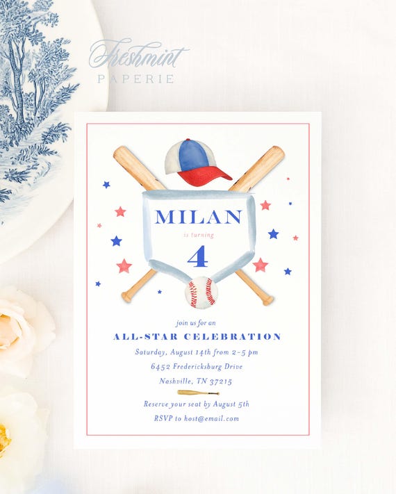 Baseball invitation, Sports, Birthday Invitation, Softball, Batter up, First Base, Bat, Crest, Monogram