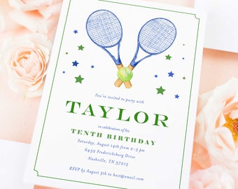 Tennis invitation - Tennis Racquet invitation - Tennis Birthday Invitation - Birthday Invitations - Preppy Tennis - Preppy Invitation