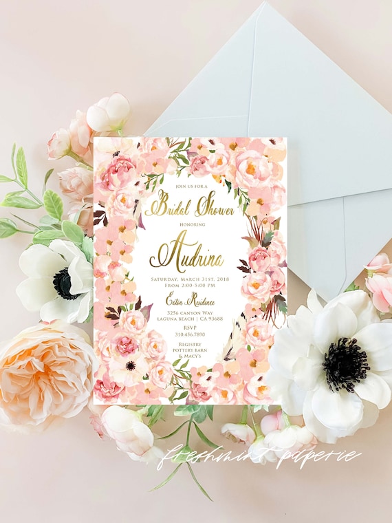 Floral Bridal Shower Invitation - bridal shower invitation - floral invitation - watercolor flowers invitation - freshmint paperie