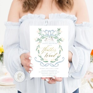 Bunny baby shower invitations, Spring Bunny invitation, baby shower, Easter invitation, Blue Bunny invitation, Rabbit Invitation, Watercolor image 3