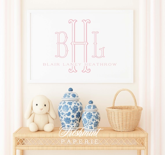 Monogram Nursery Wall Art: Custom Watercolor Name Print