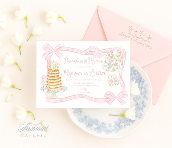 Pancakes & Pajamas Birthday Invitation: Pajama Party, Sleepover, Pancakes