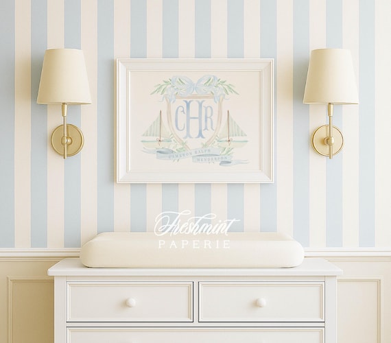 Nautical Nursery Art: Custom Sailboat Monogram Name Print