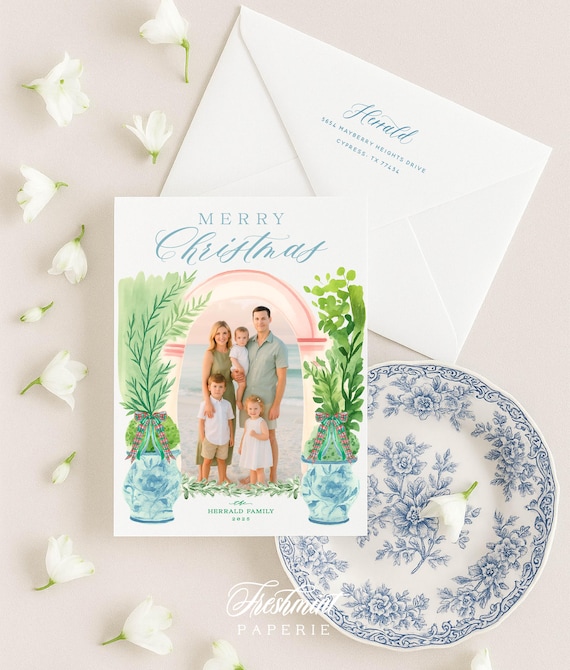 Holiday Cards, Christmas card, Photo Christmas cards, Photo holiday cards, Pretty Holiday Cards, Chinoiserie, Wreath