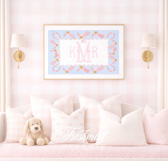 Pink Cowgirl Nursery Print, Rodeo Girls Wall Art, Monogram