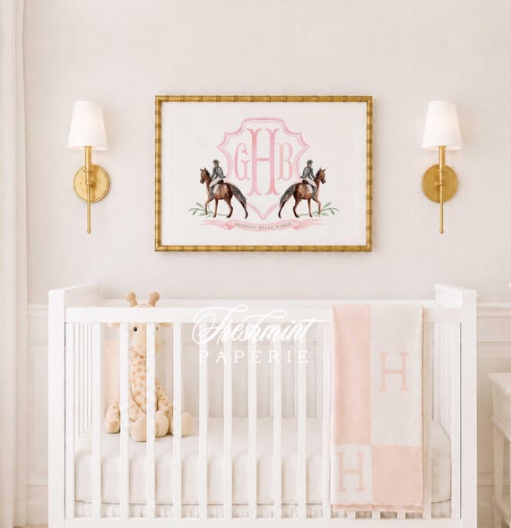 Horse Derby Nursery Print, Custom Equestrian Wall Art