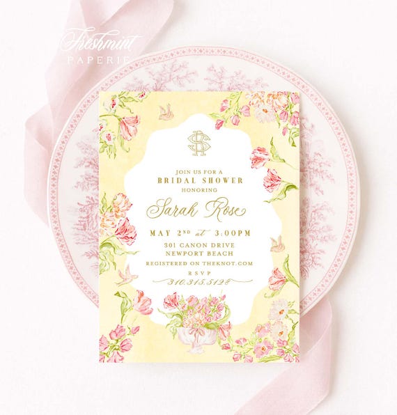Floral Crest Bridal Shower Invitation: Monogram, Golden Hour