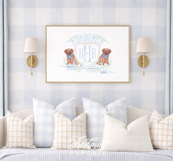 Labrador Monogram Nursery Print, Personalized Puppy Crest, Baby Boy