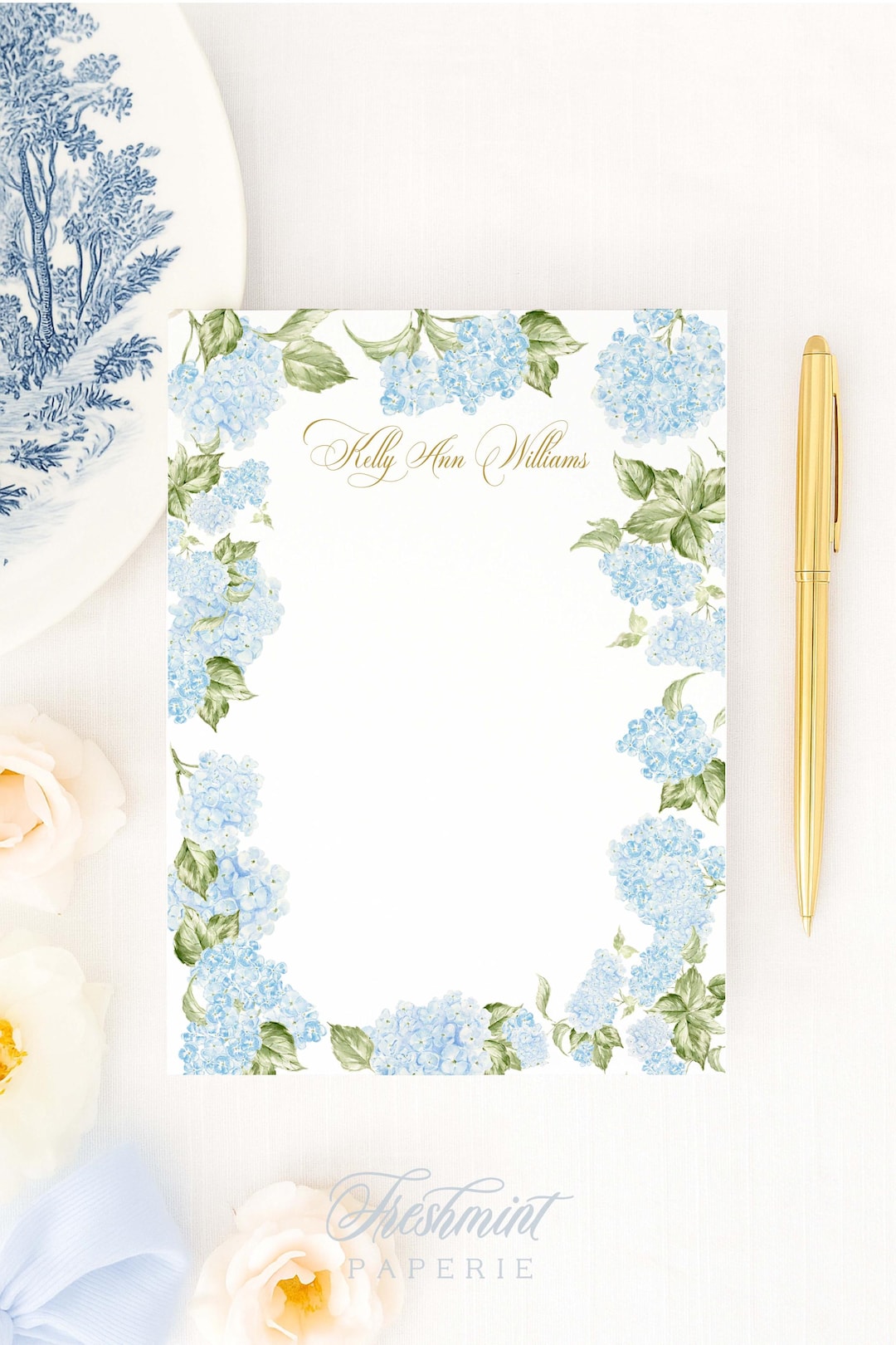 Hydrangea Floral Notepad, Watercolor Flowers, Custom Stationery (5x7 ...