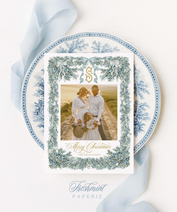 Juniper Wreath Photo Christmas Card, Classic Holiday Cards