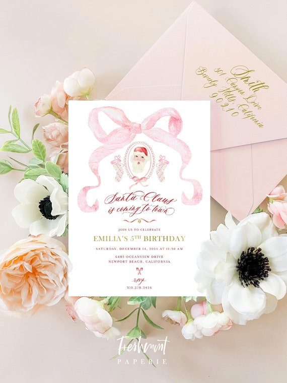 Santa Birthday Invitation, Christmas Invitation, Santa invitation, Christmas Birthday Invitation, Santa, Candy Cane, Santa Claus invitation