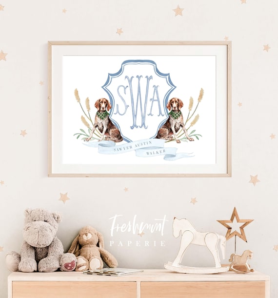 German Pointer wall art, German Pointer, Nursery name print, Chocolate lab Monogram Art Print, Custom nursery wall art