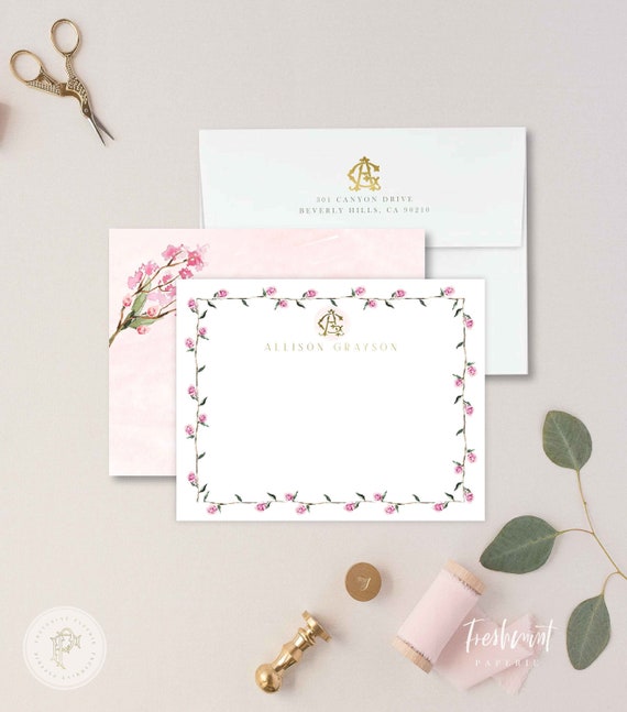 Personalized Stationery - Monogram Note Cards - Monogram Stationery Note Cards - Stationery Suite - blush pink watercolor - set36