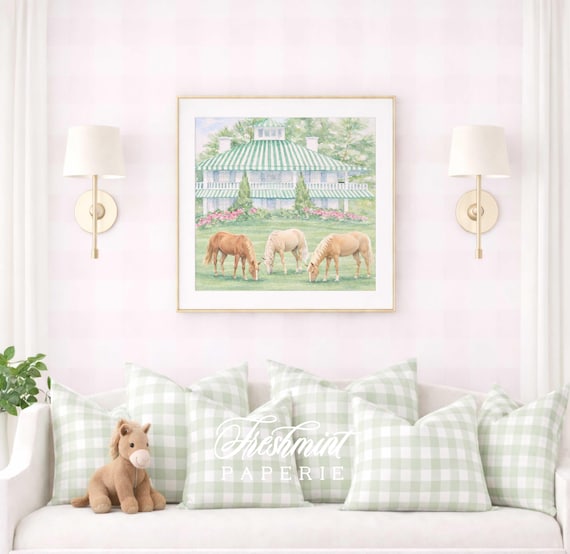 Preppy Horse Wall Art, Monogram, Farmhouse, Grandmillennial, Watercolor