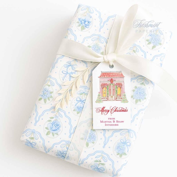 Watercolor Village Christmas Gift Tags, Personalized Holiday Cards