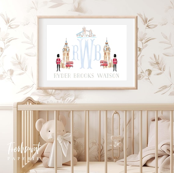 London Monogram wall art, British wall art, Nursery name print, London Monogram Art Print, Big Ben nursery, London