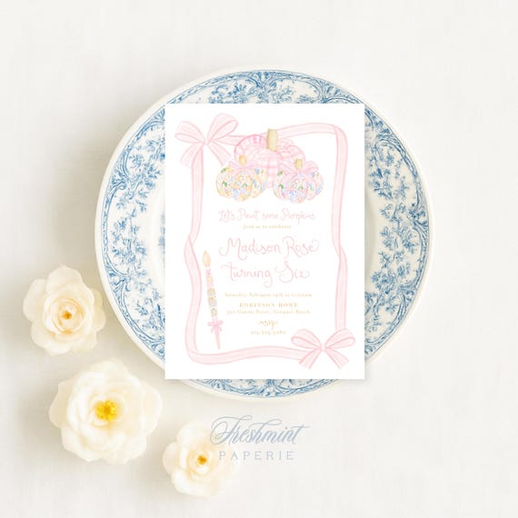 Pumpkin Painting Birthday Invitation: Gingham, Pink Pumpkin Party, Paint Party