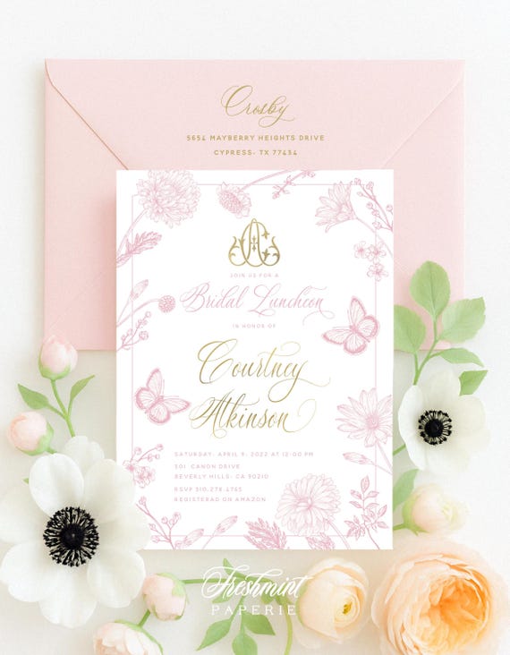 Butterfly Bridal Shower Invitation - Butterfly invitation - Bridal Shower Invitation - Botanical invitation - Bridal Brunch invitation