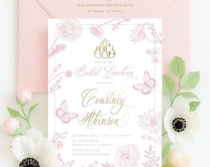 Butterfly Bridal Shower Invitation - Butterfly invitation - Bridal Shower Invitation - Botanical invitation - Bridal Brunch invitation