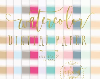 watercolor digital paper  - watercolor paper - digital paper pack -watercolor digital paper pack  - freshmint paperie