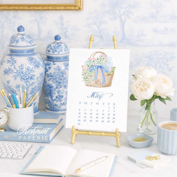 2026 Desk Calendar, Grandmillennial calendar, Watercolor Calendar, Monthly calendar, Desktop Calendar, Ginger Jar calendar, chinoiserie