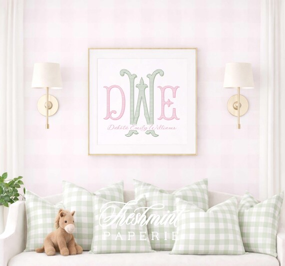 Monogram Nursery Wall Art: Custom Name Print