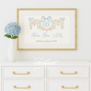 Watercolor monogram Floral nursery Wall Art, Nursery name print, Monogram Nursery, Custom nursery wall art, Whimsical floral nursery art
