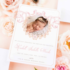Watercolor Birth Announcement, Girl Birth Announcement, Birth Announcement, Crest Birth Announcement, Monogram Announcement, Welcome Baby