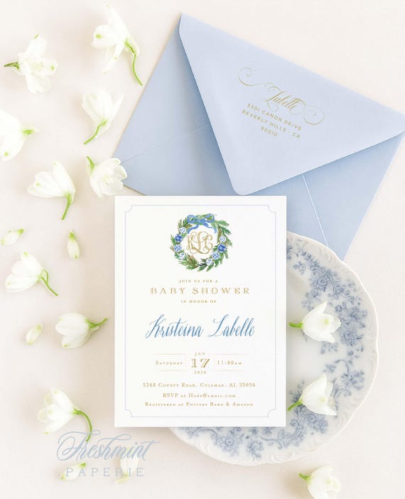 Monogram Baby Shower Invitation - baby shower invitation - baby shower invitation - Chinoiserie ornament invitation