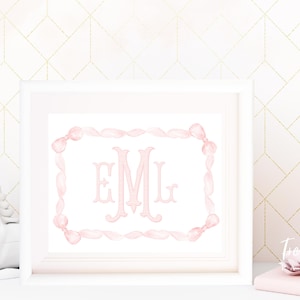 Monogram Nursery Print, Watercolor Pink Bow, Custom Name Wall Art - Etsy