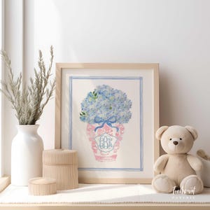 Chinoiserie wall art, Ginger Jar Wall Art, Blue and white Chinoiserie print, Chinoiserie print Wall Art, Monogram Art, Blue & white vase
