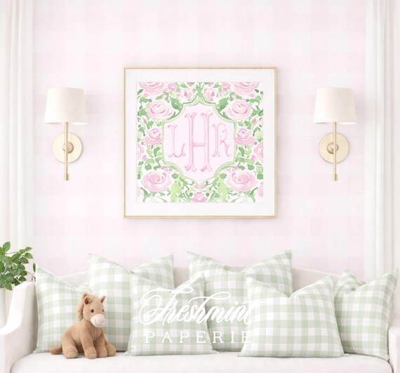 Monogram Wall Art, Chinoiserie, Mahjong, Grandmillennial, Watercolor