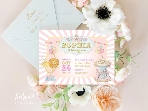 Carousel invitation | Carousel Birthday Invitation | Circus invitation |  Carnival Circus Invitation | Girls Carnival Invite | Pink Carnival