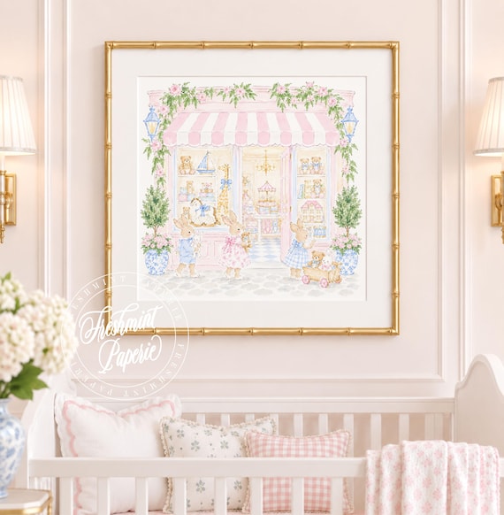 Nursery Wall Art, Bunny art, Toy Store, Ballerina, Grandmillennial, Chinoiserie