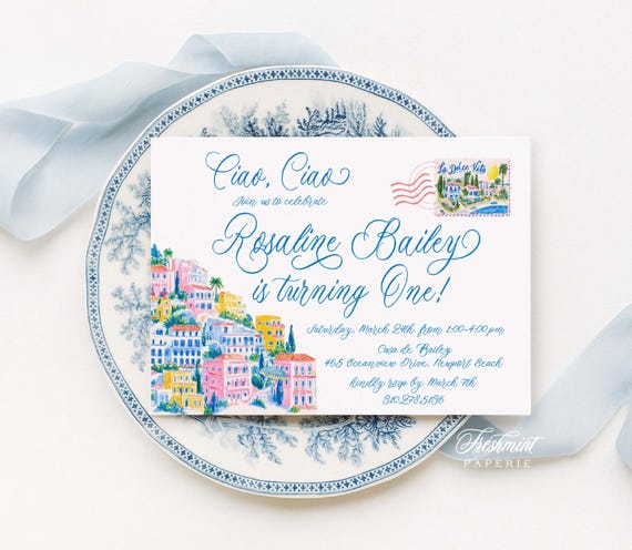 La Dolce Vita Birthday invitation, Amalfi Coast, Italian Summer, Ciao