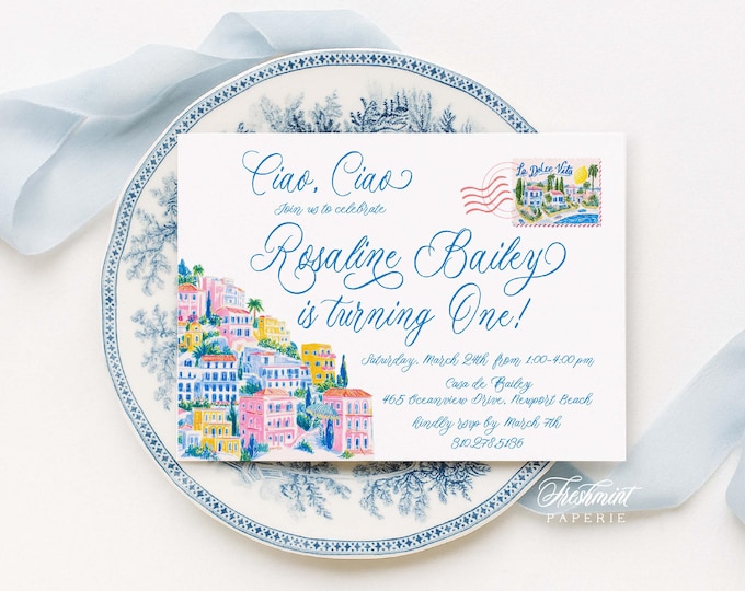 La Dolce Vita Birthday invitation, Amalfi Coast, Italian Summer, Ciao