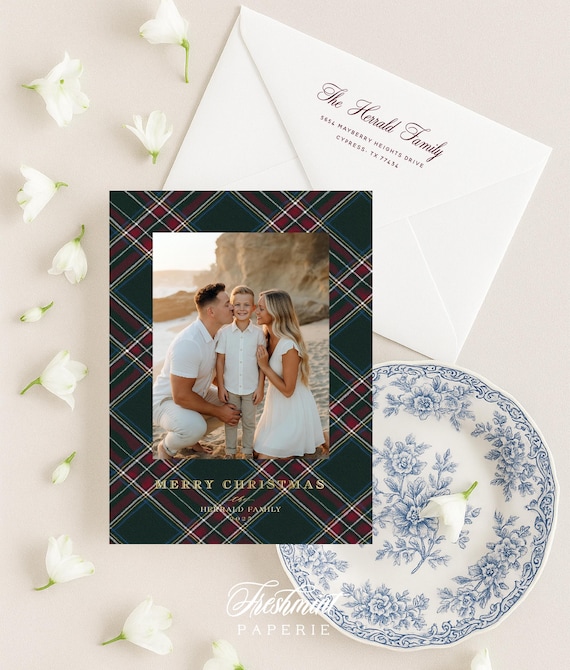 Plaid Photo Holiday Cards: Tartan Stewart Christmas Family Cards