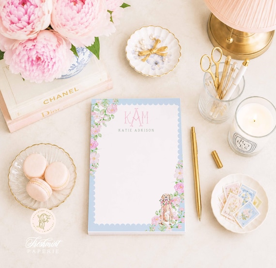 Custom Floral Monogram Notepad - Golden Retriever - 5x7
