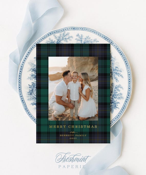 Plaid Photo Holiday Cards: Tartan Stewart Christmas Family Cards