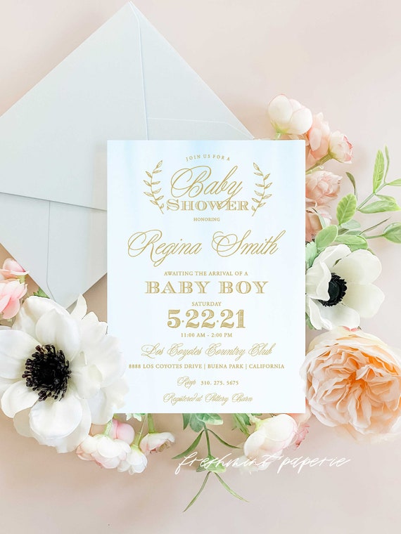 Baby Blue Watercolor Baby Shower Invitation, baby shower invitation, blue watercolor invitation, boy baby shower, Watercolor Invitations