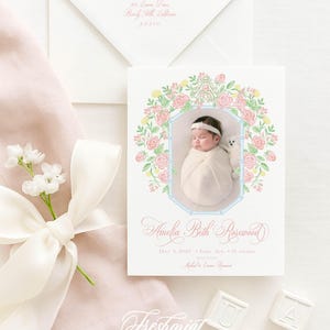 Annuncio di nascita floreale con stemma ad acquerello, annuncio di nascita ad acquerello, annuncio di nascita, annuncio di nascita con monogramma, benvenuto bambino