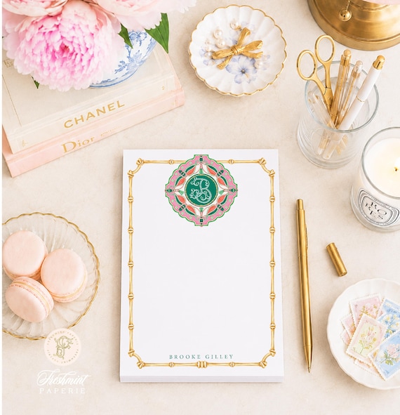 Preppy Watercolor Notepad: Custom Monogrammed Stationery - 5x7