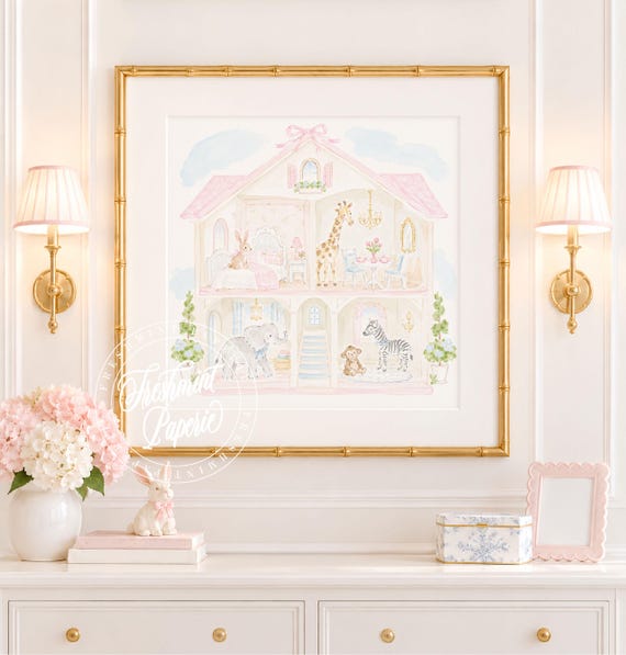 Nursery Art, Dollhouse, Safari Animals, Grandmillennial, Chinoiserie
