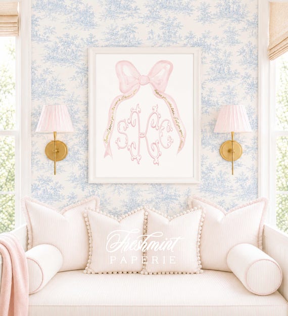 Pink Bow Monogram Nursery Art, Jeremiah 1:5, Scripture