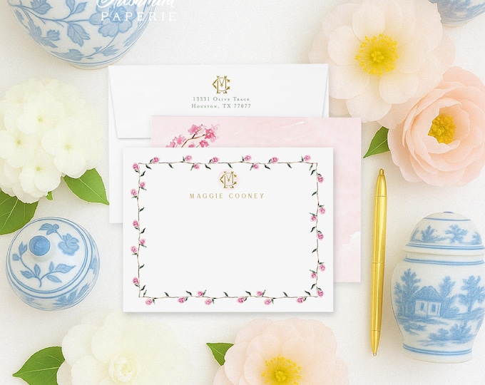 Personalized Stationery - Monogram Note Cards - Monogram Stationery Note Cards - Stationery Suite - blush pink watercolor - set36
