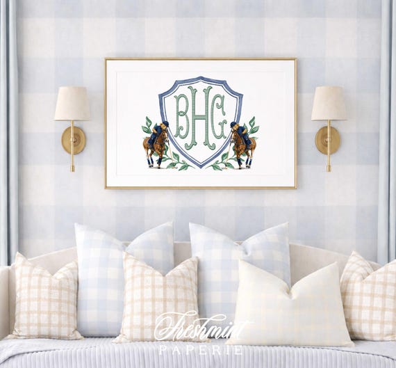 Polo Player Nursery Wall Art, Monogram, Crest, Horse